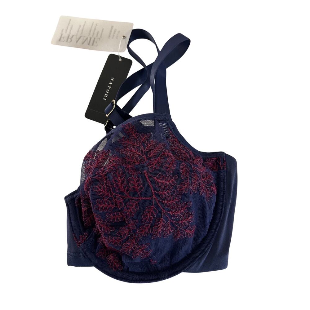 Natori Bra Womens 36D Navy Embroidered Lace Unlined Underwire Full Coverage New - Picture 8 of 11